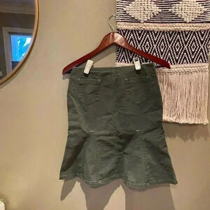 Y2K 90s BDG OLIVE GREEN OINK STITCH FLARE SKIRT